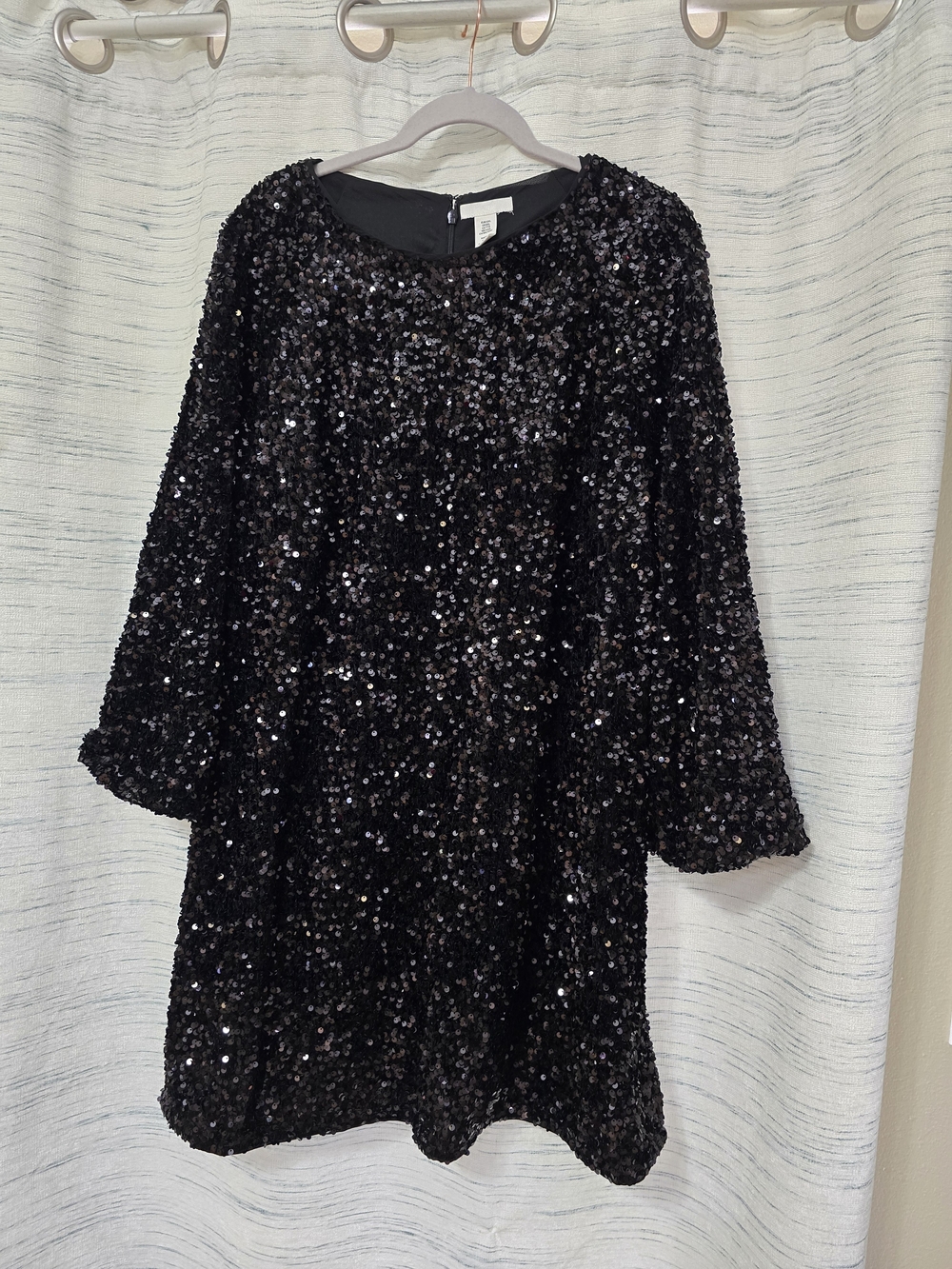 H&M Black Sequin Long-Sleeve Shift Dress